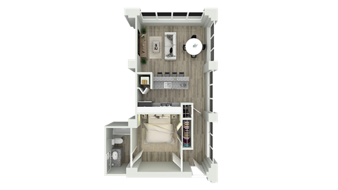 Floor plan for 1 bed, 1 bath, 670 sqft